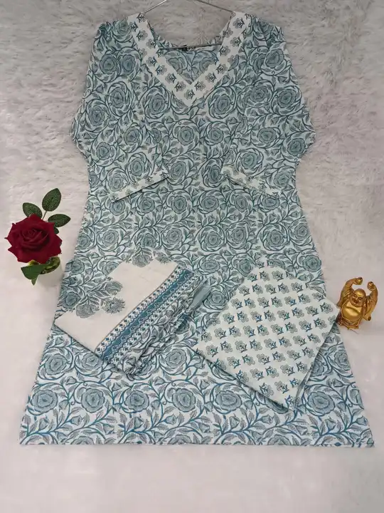 Pure cotton sanganeri print three piece suit uploaded by Vihu fashion on 4/14/2024