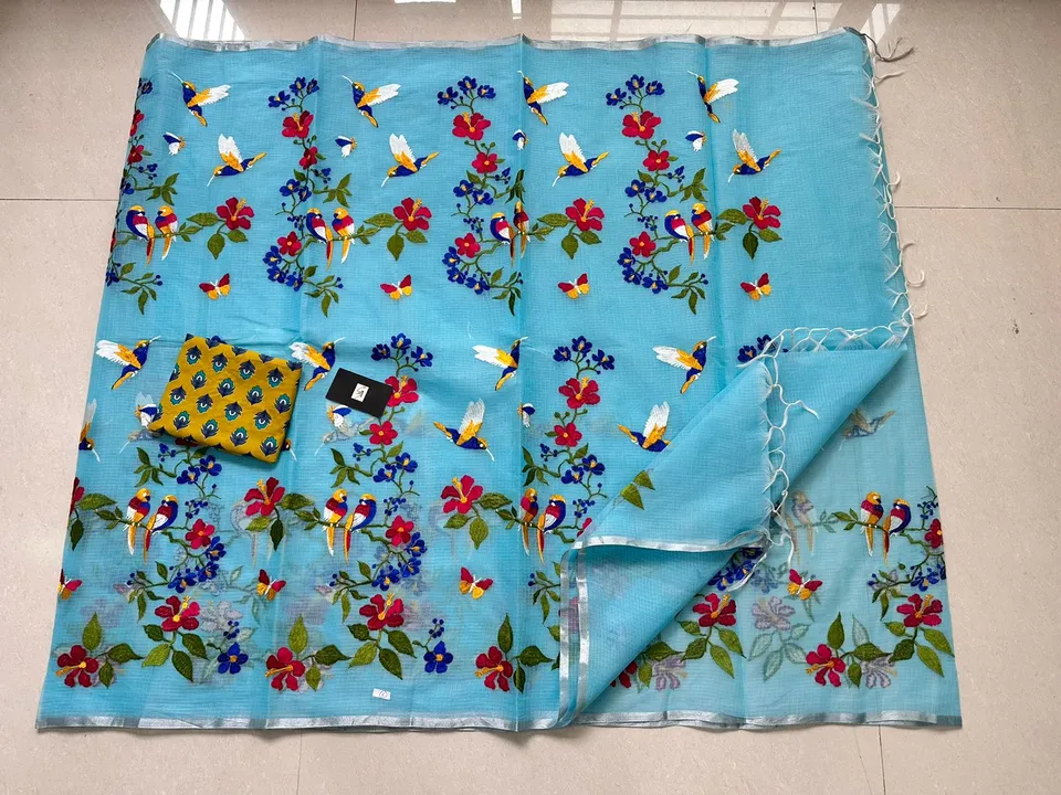 Kota doria embroidery work saree  uploaded by Kota doriya suit and saree collecti on 4/14/2024