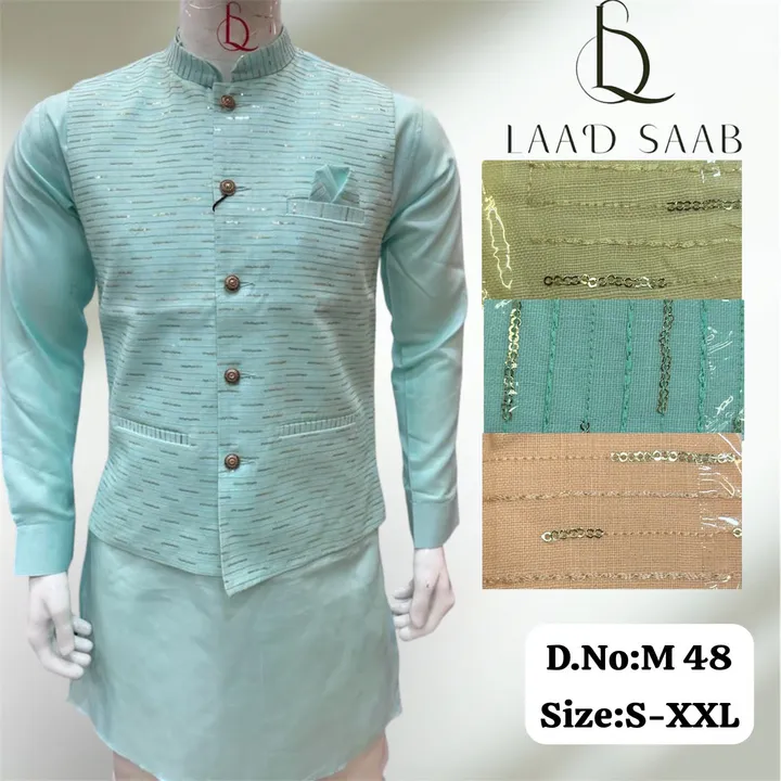 Men's box pack cotton silk Kurta Pyjamas 3 peace set  uploaded by Kushal Jeans, Indore on 4/15/2024