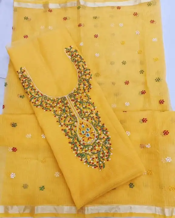 Kota doria embroidery work suit  uploaded by Handloom fabric on 4/15/2024