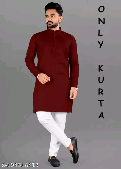 Post image Catalog Name: *Fashionable Men Kurtas*

Fabric: Cotton
Sleeve Length: Long Sleeves
Pattern: Solid
Combo of: Single

Sizes: 
S (Chest Size: 34 in, Length Size: 36 in) 
M (Chest Size: 36 in, Length Size: 38 in) 
L (Chest Size: 38 in, Length Size: 40 in) 
XL (Chest Size: 40 in, Length Size: 42 in) 
XXL (Chest Size: 42 in, Length Size: 44 in) 
XXXL (Chest Size: 44 in, Length Size: 46 in) 

Easy Returns Available In Case Of Any Issue

Price: 350