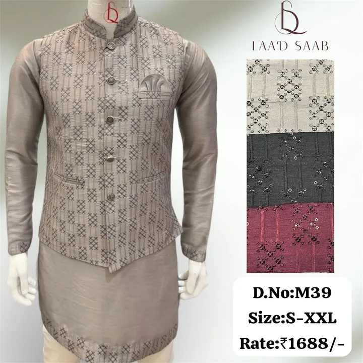 Men's box pack cotton silk Kurta pyjamas 3 piece set  uploaded by Kushal Jeans, Indore on 4/15/2024