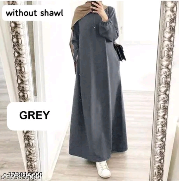 Post image Catalog Name: *Fancy Women Muslim Wear Abayas*

Fabric: Firdous
Sleeve Length: Long Sleeves
Pattern: Solid
Net Quantity (N): 1

Sizes: 
Free Size (Bust Size: 44 in, Length Size: 56 in) 

Dispatch: 1 Day

Price: 450