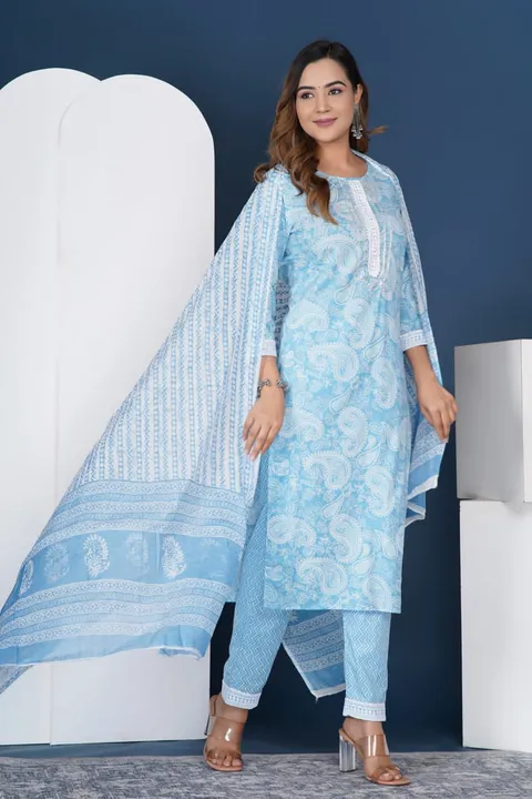 Cotton fabric kurta pant dupatta set  uploaded by Kabir Fashion World on 4/16/2024