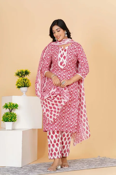 Cotton fabric kurta pant dupatta set  uploaded by Kabir Fashion World on 4/16/2024