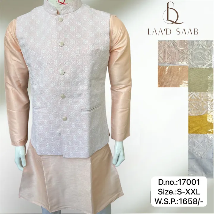 Men's box pack cotton silk Kurta Pyjamas 3 peace set  uploaded by Kushal Jeans, Indore on 4/16/2024