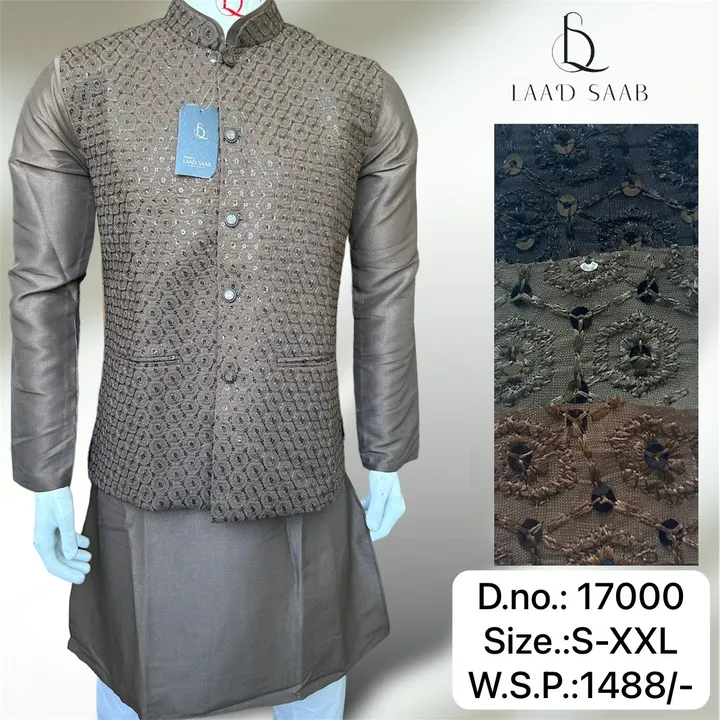 Men's box pack cotton silk Kurta pyjamas 3 peace set  uploaded by Kushal Jeans, Indore on 4/16/2024