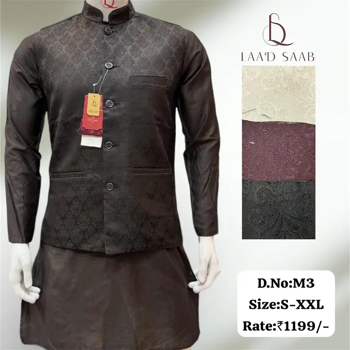 Men's box pack cotton silk Kurta Pyjamas 3 peace set  uploaded by Kushal Jeans, Indore on 4/16/2024