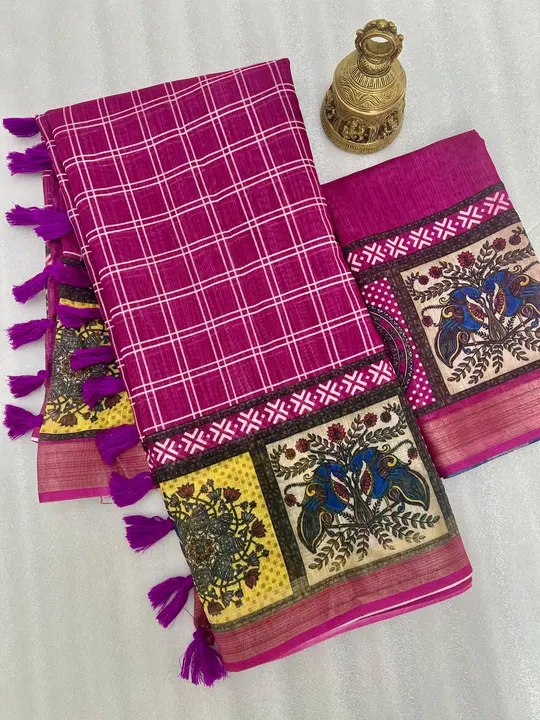Linen with gold jari border digital print  uploaded by Kesari Nandan Fashion saree and dress material on 4/17/2024