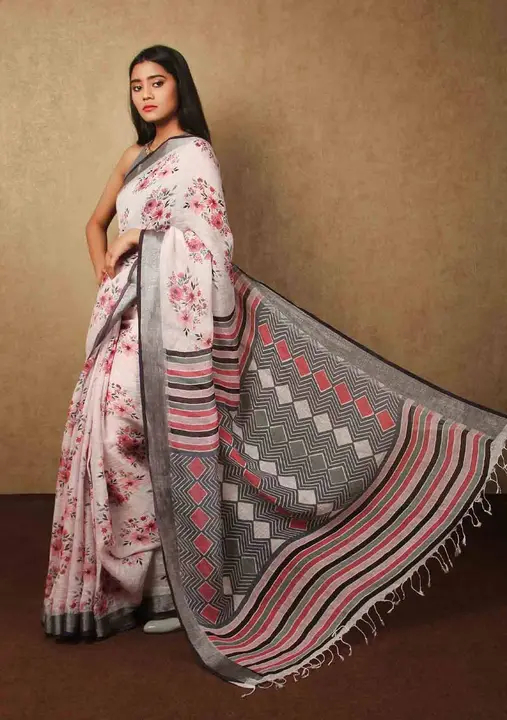 Linen with silver jari border uploaded by Kesari Nandan Fashion saree and dress material on 4/17/2024