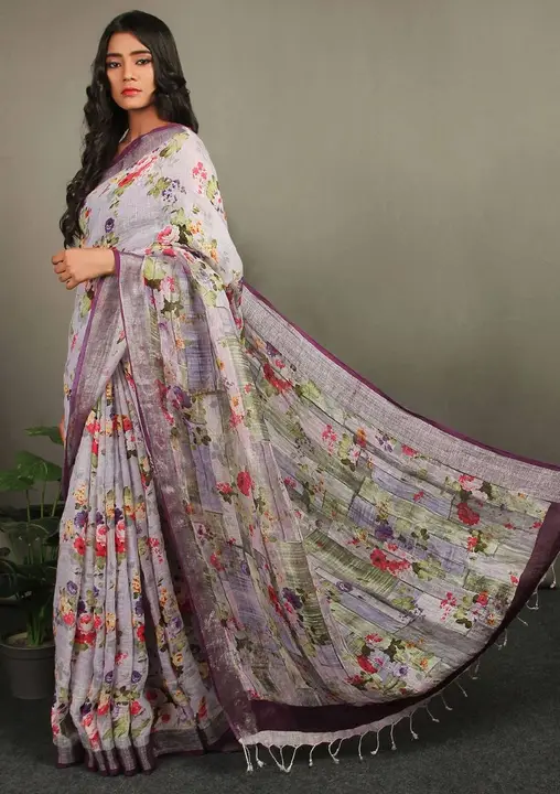 Linen with silver jari border uploaded by Kesari Nandan Fashion saree and dress material on 4/17/2024