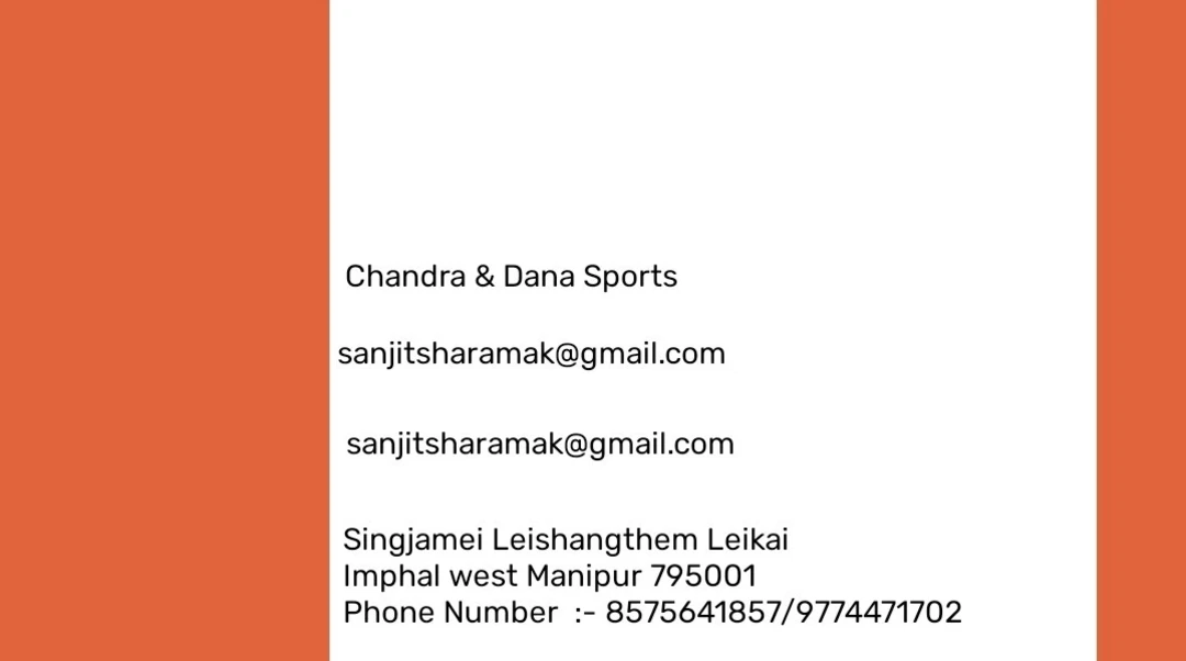 Visiting card store images of Chandra & Dhana sports