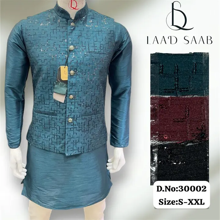 Men's box pack cotton silk Kurta Pyjamas 3 peace set  uploaded by Kushal Jeans, Indore on 4/18/2024