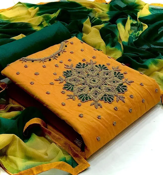 MODAL CHANDERI SILK WITH HANDWORK ON NECK  uploaded by Kesari Nandan Fashion saree and dress material on 4/19/2024