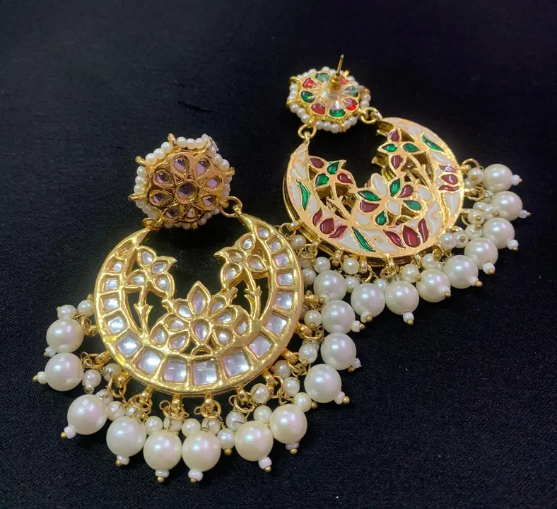 Premium quality one gram gold plated kundan earrings  uploaded by business on 4/20/2024