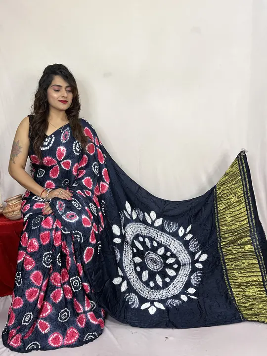 Modal  silk   fabaric   new  collection   sibori  digaing    tissu  pallu  saree uploaded by S.A AJARAKH HEND BALOCK PARINT SAREE on 4/22/2024
