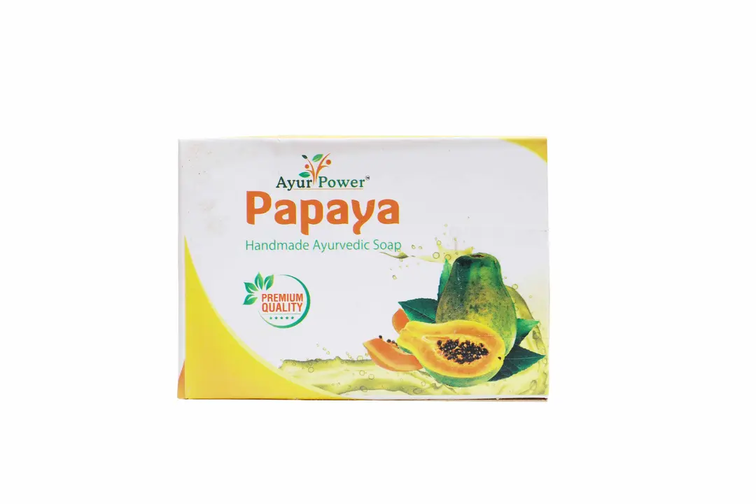 Post image Papaya Soap 100g MRP 50
Papaya soap enriched with the goodness
of Papaya, which is a gentle cleansing
agent. It gives healthy and glowing skin.
This soap clears off impurities and dirt
from the skin surgace and deeply
moisturizes the skin to give a perfectly
toned and glowing complexion.