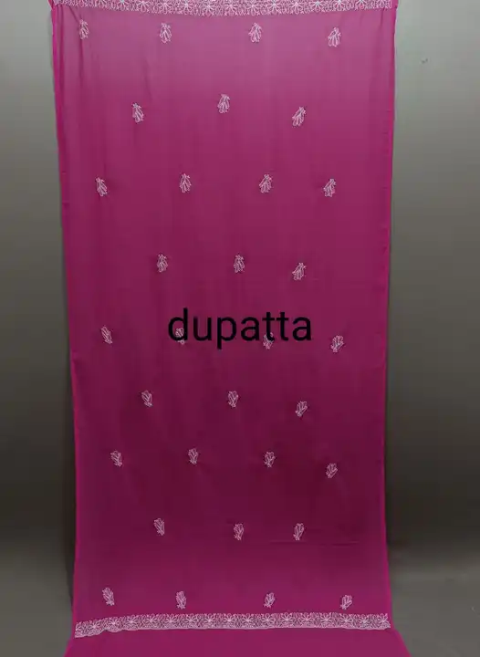Full three piec suit material 
Fabric- georgette 
Length- 7. 5 meter 
Kurti +dupatta +bottom
Front . uploaded by Msk chikan udyog on 4/24/2024