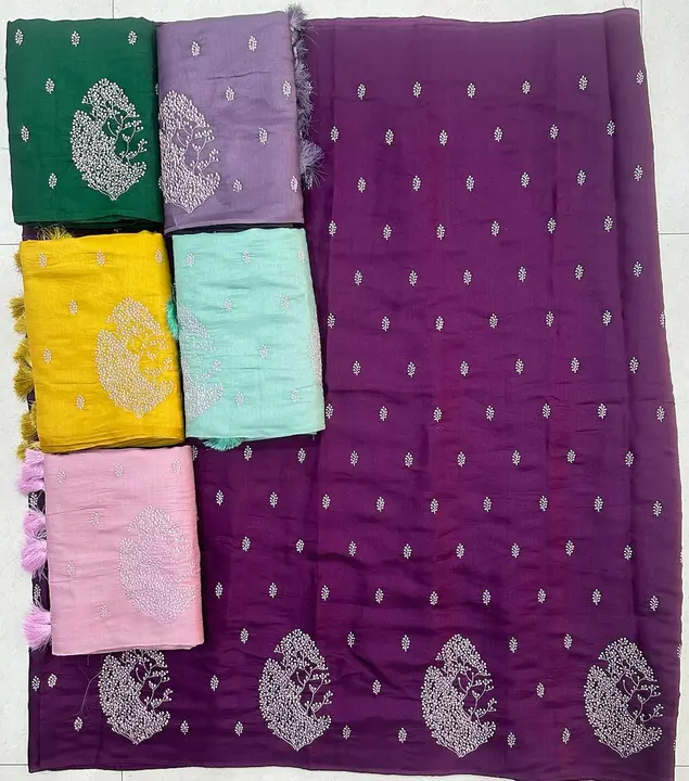 Tusser silk saree with embroidery exclusive design with fancy colour matching  uploaded by M ARVIND & CO on 4/24/2024