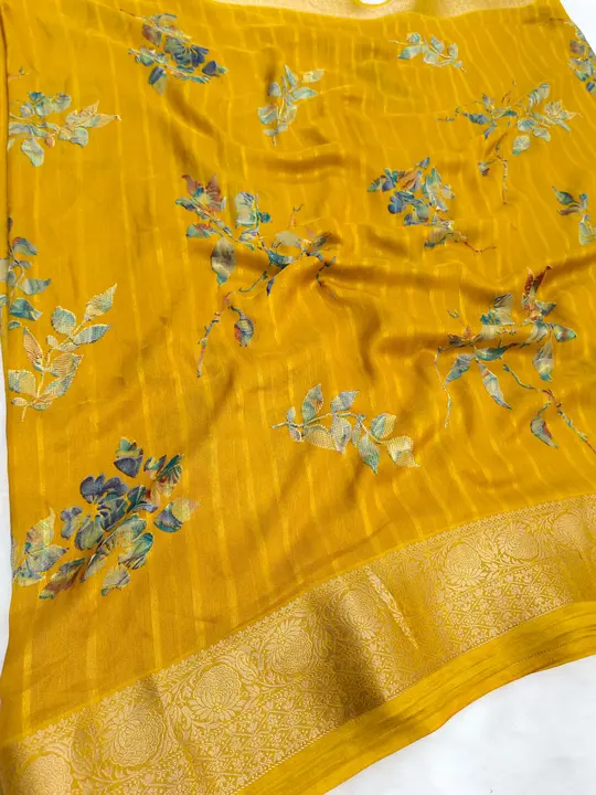 Georgette ptd exclusive design with fancy colour matching with jari weaving border  uploaded by business on 4/24/2024