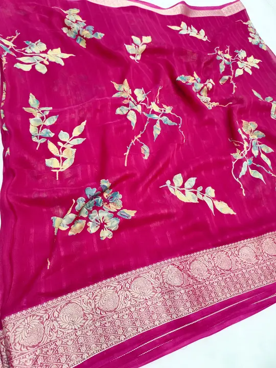 Georgette ptd exclusive design with fancy colour matching with jari weaving border  uploaded by M ARVIND & CO on 4/24/2024