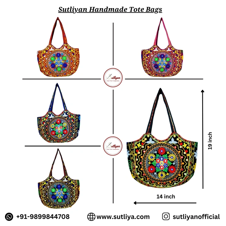 Sutliyan Ahmedabadi Handmade Embroidery Multicolour Large Tote Bag for Women uploaded by business on 4/24/2024
