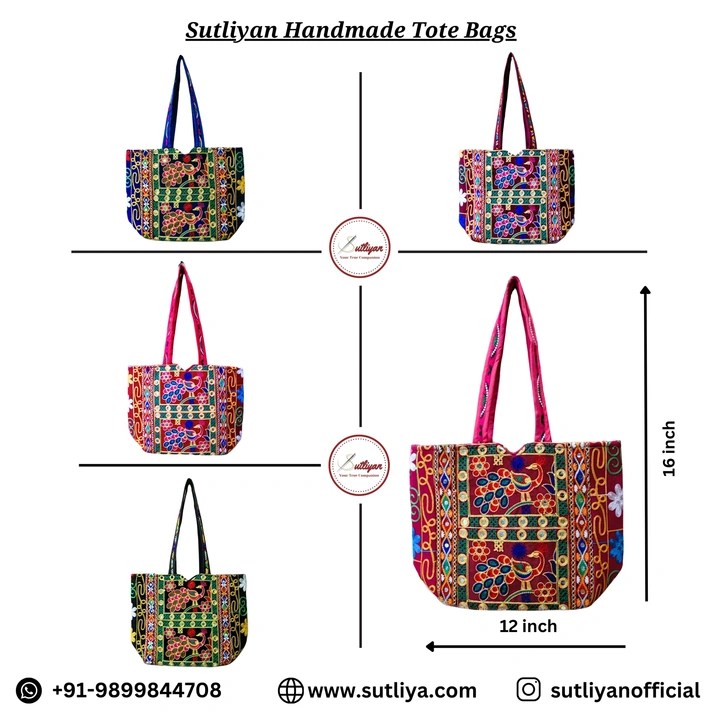 Sutliyan Gujarati Handmade Embroidery Multicolour Regular Tote Bag for Women uploaded by business on 4/24/2024