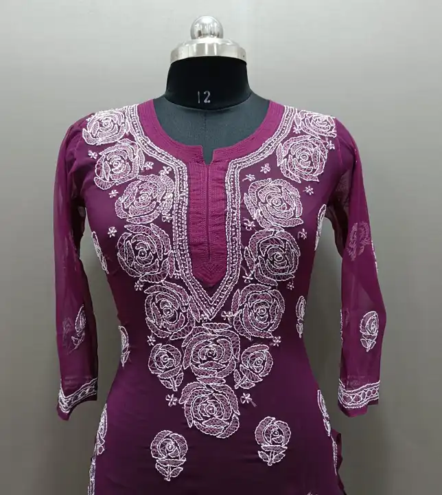 Kurti 
Fabric- georgette 
Size 36 to 42
Length- 44
Gulab work... uploaded by Msk chikan udyog on 4/25/2024