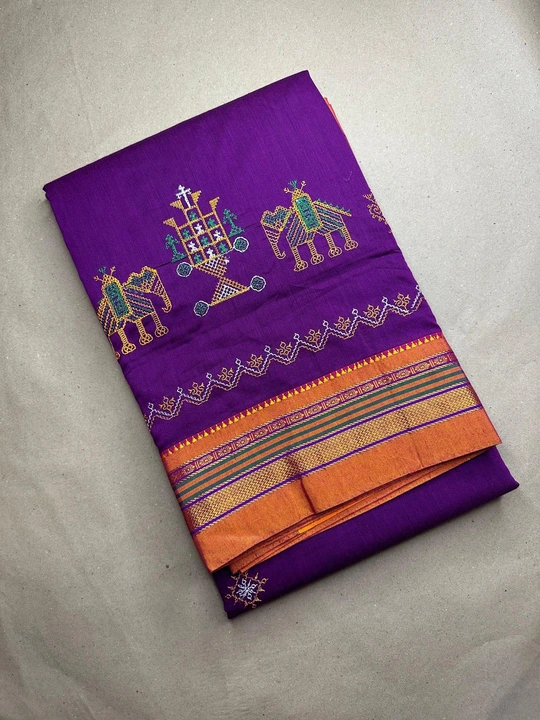 Post image Cotton kasuti work sarees 
6.20 mrts lenght
Running blouse 
Slight changes in kasuti work design is common
Available in dark n light colours