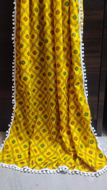 Creap dupatta printed with pompom lace  uploaded by business on 4/30/2024