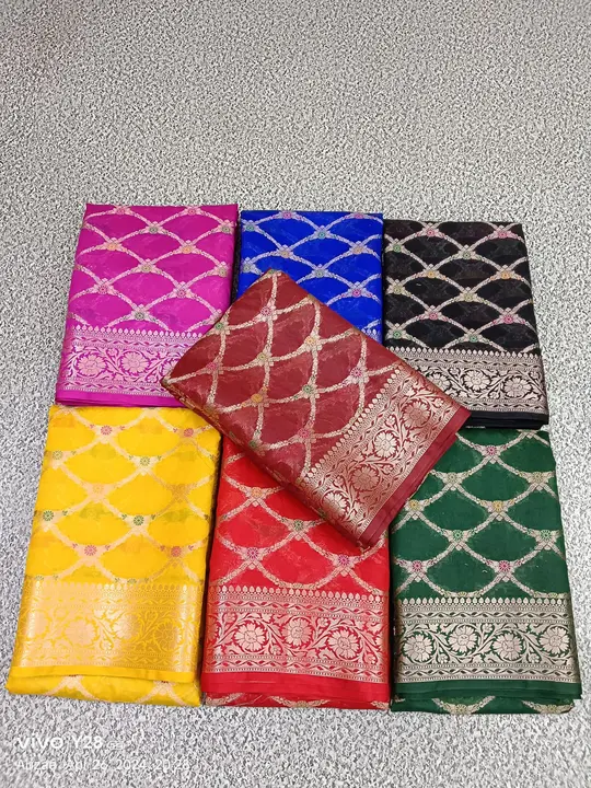 New collection Banarasi semi katan gyortgatt shoft Meena jall fancy silk sarees Raning Blause wholes uploaded by business on 5/3/2024