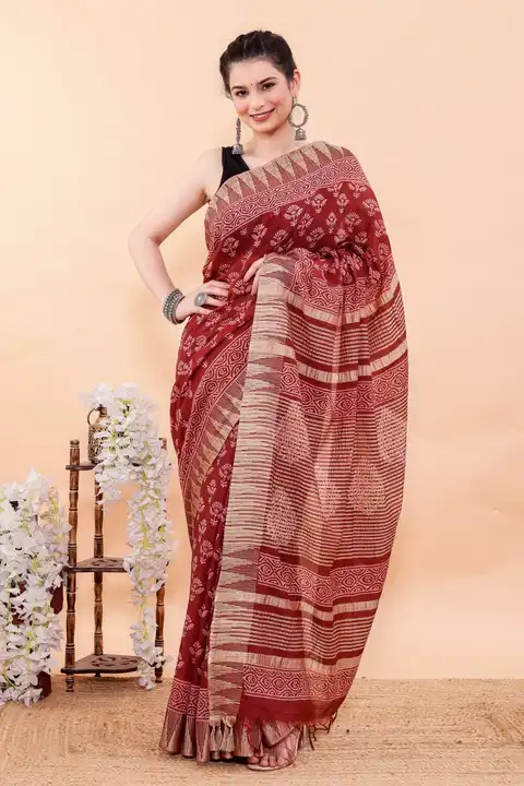Temple border linen saree  uploaded by business on 5/3/2024
