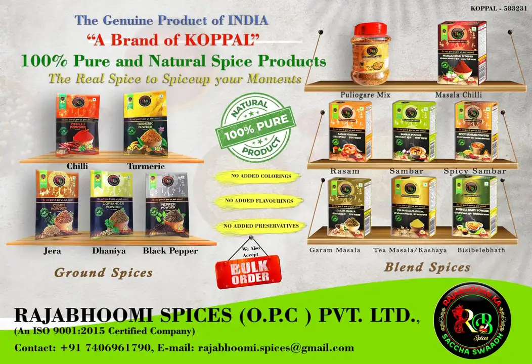 Post image Hello Dear Retailers,
We are offering 25% margin on all our products except Turmeric powder(20%). The following margin includes GST.
And for Transportation and Handling charges extra.
Minimum order quantity - 5Kg per product (Available in only 100gms monoply box for mixed masalas like, sambar, spicy sambar, kashaya powder etc,. 
Turmeric, dhaniya, chilli, jeera, pepper powder are available in 50gm, 100gm, (Chilli &amp; Turmeric in 200gms also), Puliogare mix in 125 gms and 300gms jar.