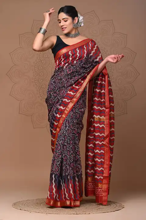 Maheshwari silk saree with 1 mtr blouse piece  uploaded by The print house  on 5/4/2024