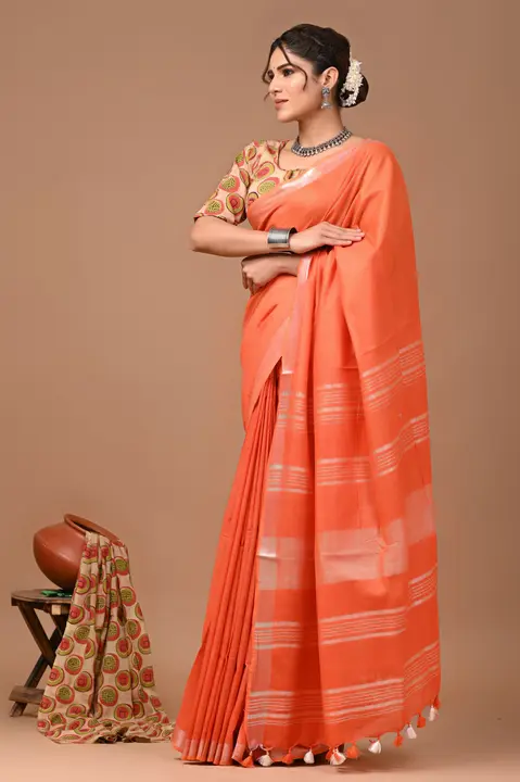Linen cotton saree  uploaded by The print house  on 5/4/2024