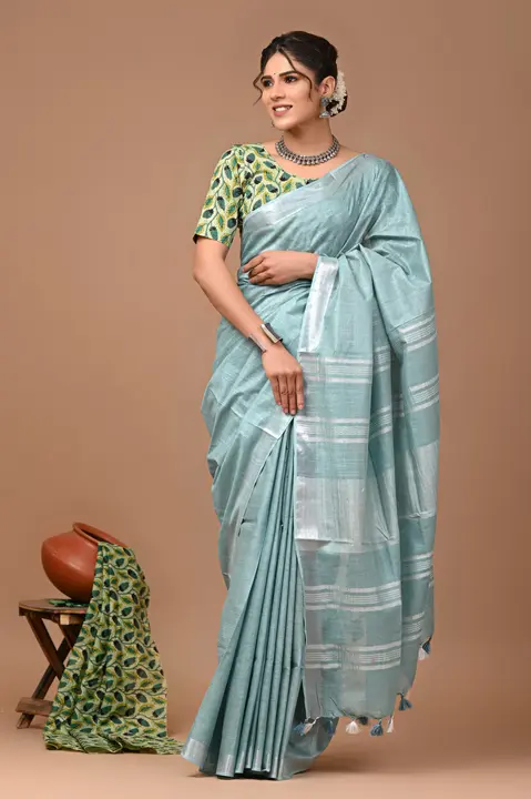 Linen cotton saree  uploaded by business on 5/4/2024