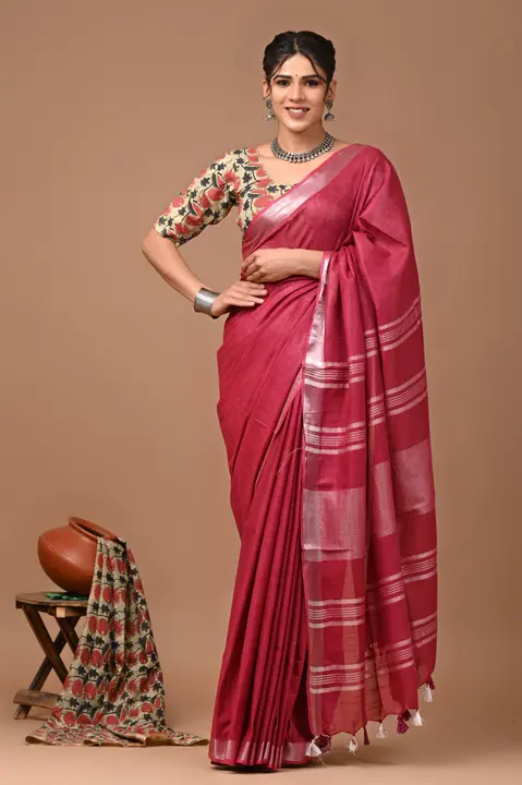 Linen cotton saree  uploaded by business on 5/4/2024