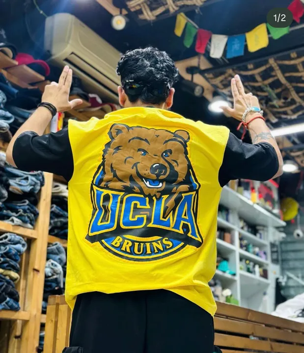*UCLA BRUINS*
Cotton lycra 210-220 GSM
Front back print + contrast sleeves and rib neck
5 colours ,  uploaded by business on 5/10/2024