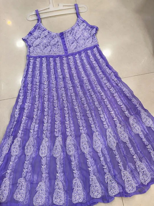 Lucknowi Chikankari Georgette sleeveless anarkali with inner ( Only Bulk ) uploaded by Lucknow chickan Fashion on 5/13/2024
