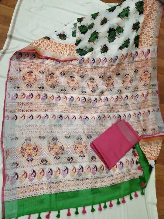 Cotton slub printed saree with blouse uploaded by business on 3/26/2021