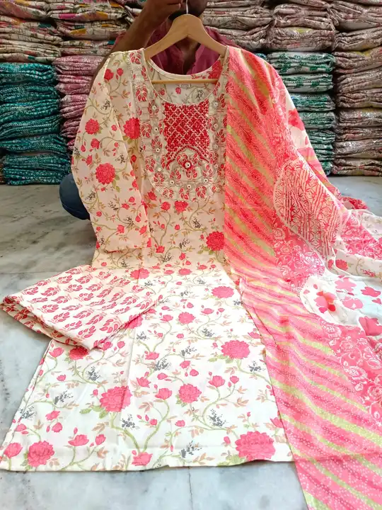 Sequence work cotton fabric kurta pant dupatta  uploaded by Kabir Fashion World on 5/14/2024