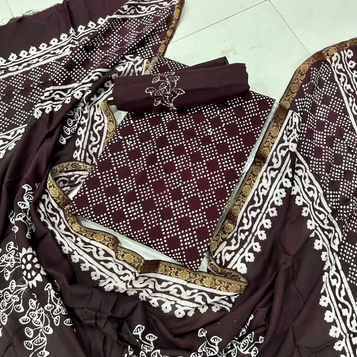 *Wax Batik Hand Block Printed Unstitched Dress Material Suits*

*Muslin Suit With Muslin Dupatta*💐
 uploaded by NOOR textiles  on 5/14/2024