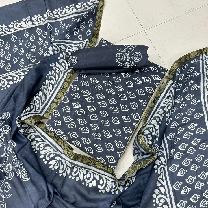 *Wax Batik Hand Block Printed Unstitched Dress Material Suits*

*Muslin Suit With Muslin Dupatta*💐
 uploaded by business on 5/14/2024