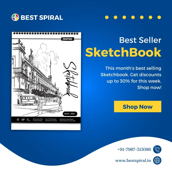 A3 72 Page Sketch Book uploaded by Best Spiral Notebook on 5/18/2024