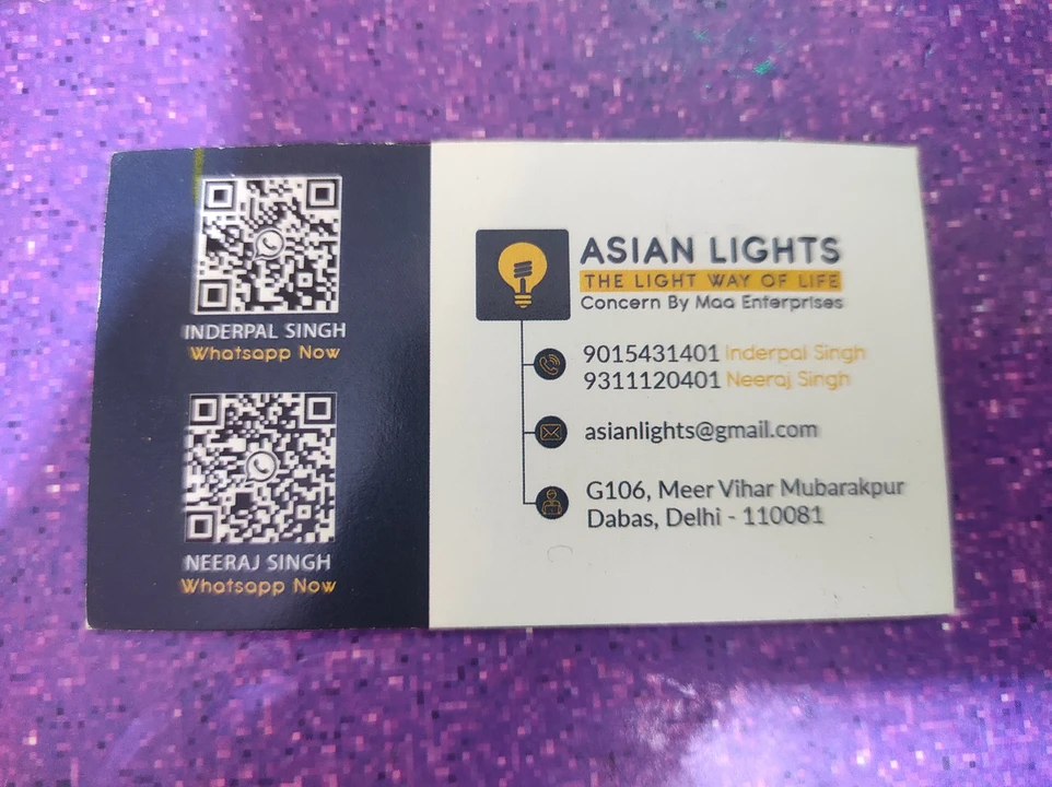 Visiting card store images of ASIAN LIGHTS Concern By MAA ENTERPRISE