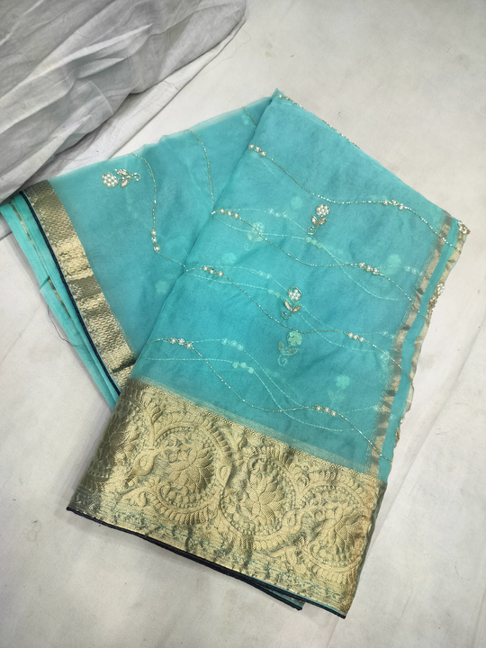 Organza fabric chit pallu  uploaded by Lovely fashion on 5/20/2024