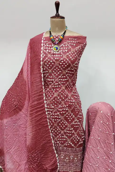 BANDHNI DRESS MATERIALS WITH LAKHNAWI WORK uploaded by business on 5/23/2024