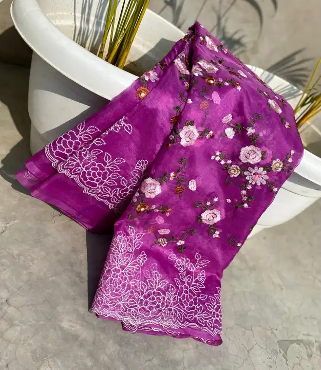 Organza embroidery Saree uploaded by M.S Silk Saree on 5/26/2024