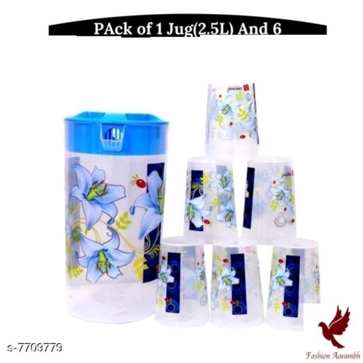 Post image Trendy Jug With Glasses *Rs 420
Material: Plastic
pack: Pack of 1
Description: It Has 1 Piece Of Jug With 6 Pieces Of Glasses 
Size (in ltrs): Jug : 2.5 ml, Glass: 250 ml Each 
Dimension:(L X B X H): 5 in X 5 in X 10 in