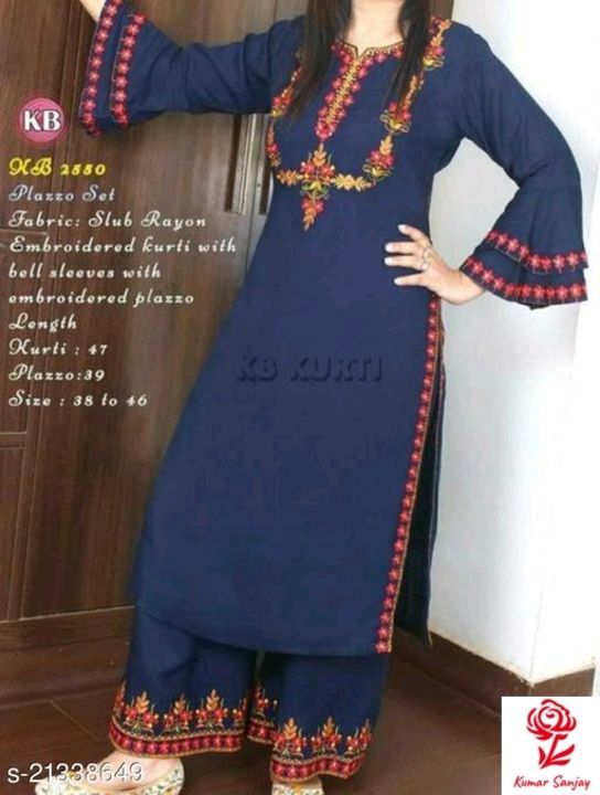 Catalog Name:*Aishani Alluring Women Kurta Sets*
Kurta Fabric: Rayon
Bottomwear Fabric: Rayon
Fabric uploaded by Apna collection on 3/27/2021